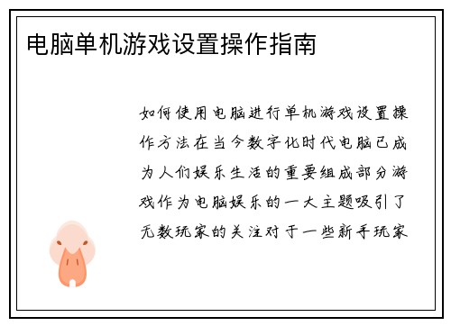 电脑单机游戏设置操作指南